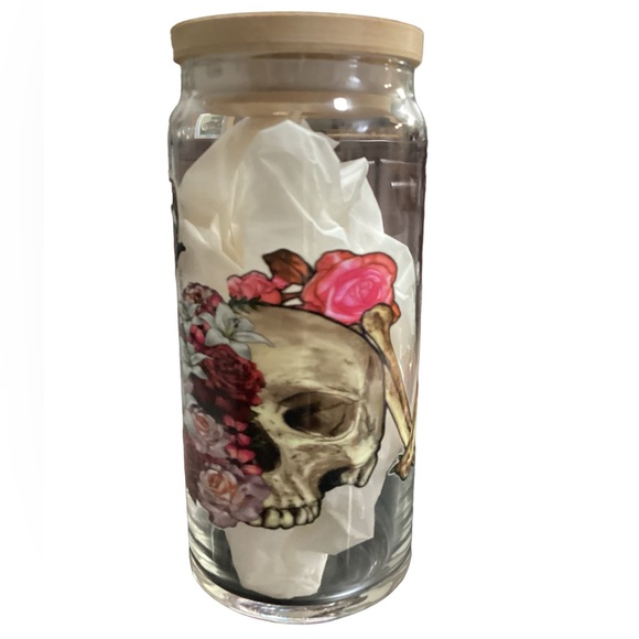 New LOVE skeleton flowers Cup with Bamboo Lid and Straw 20oz - Picture 6 of 11